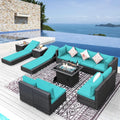 NICESOUL 13 Piece Outdoor Sectional w/Fire Pit Table, Luxury Modular Patio by NICESOUL