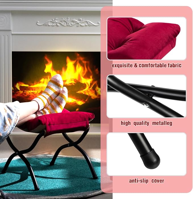 HollyHOME 15" Folding Footrest Stool, Upholstered Small Foldable Ottoman - Image 6