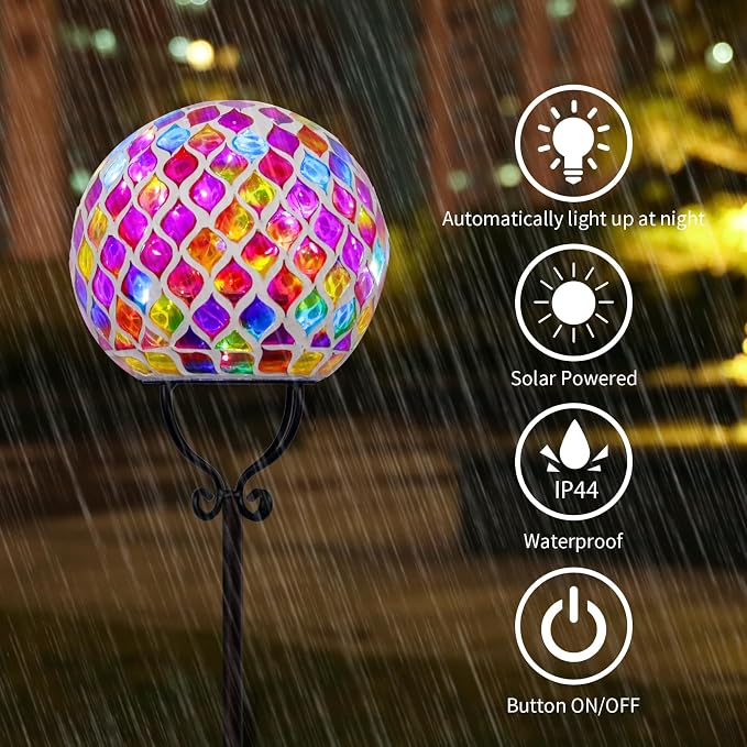 VCUTEKA Solar Outdoor Lights Garden Decor Mosaic Solar Garden Lights Waterproof - Image 4