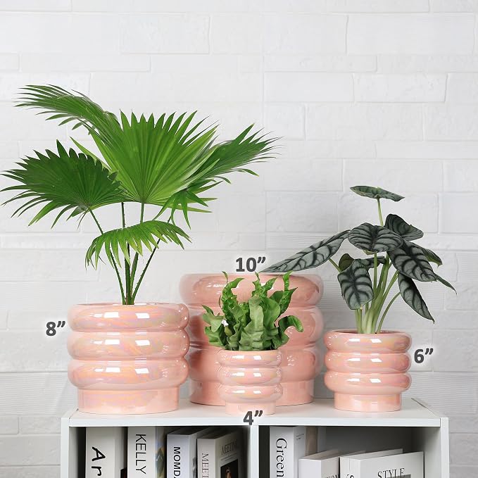 10 inch Ceramic Plant Pots for Indoor Plants, Rainbow Pearl Glaze Planter - Image 4