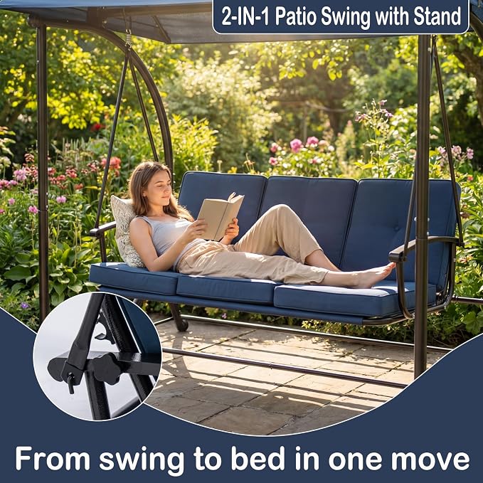 Modern Patio Swing with Adjustable Canopy, 2 in 1 Porch Swing Bed with - Image 3