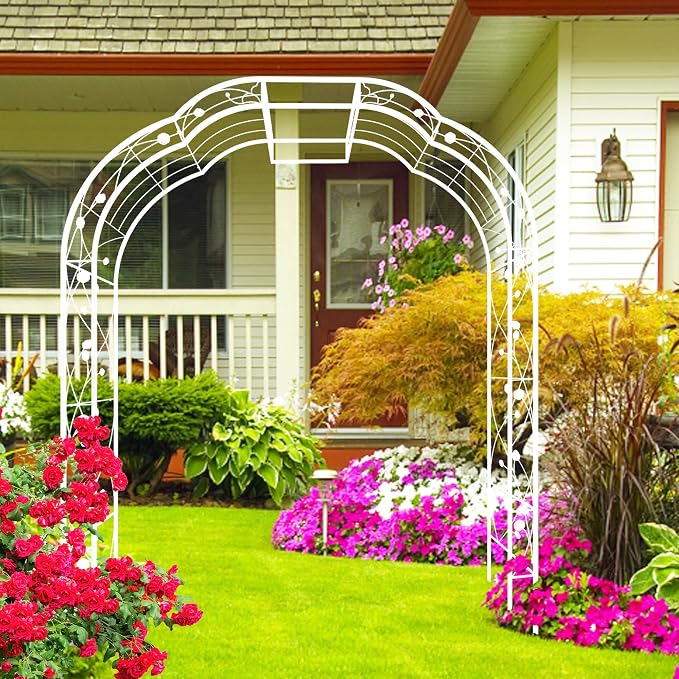 Metal Garden Arch 98.4" H Garden Arbor Trellis by Sybrioka