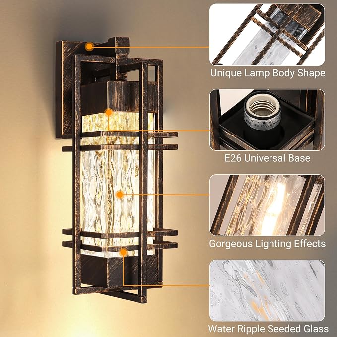 Water Ripple Wall Lantern, Outdoor Front Porch Light Fixtures Wall Mount - Image 5