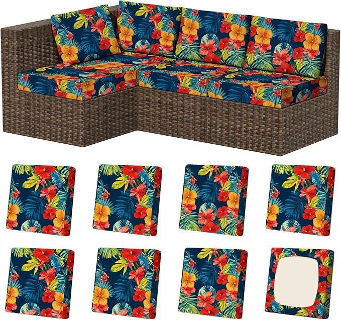 8Pcs Square Small Stretch Patio Cushion Covers, Couch & Sofa Replacement by VORSHAPE