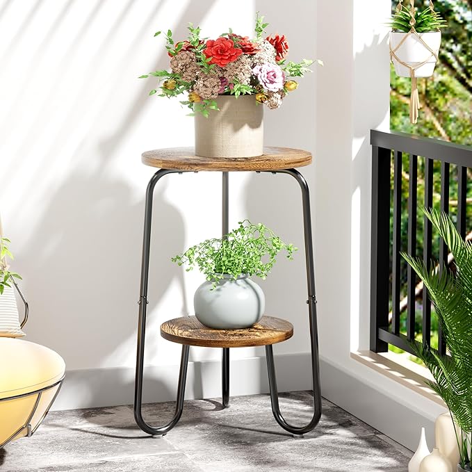 2 Tier Wood Plant Stand Indoor, Small Round Flower Pot Stand, 19.6" Tall Single - Image 7