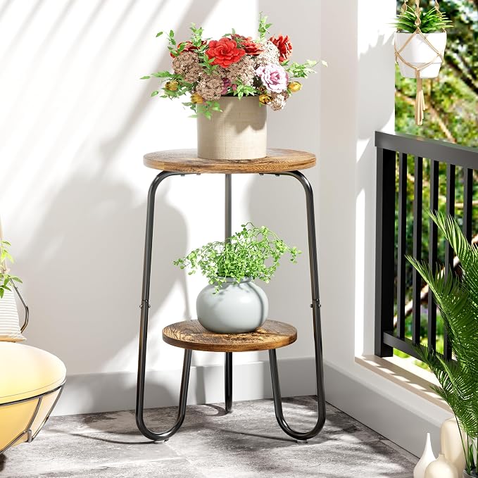 2 Tier Wood Plant Stand Indoor, Small Round Flower Pot Stand, 19.6" Tall Single - Image 9