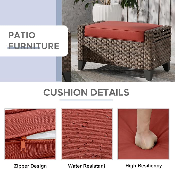COOS BAY Modern 2 Piece Wicker Outdoor Ottomans, Patio Ottoman Foot Rest Set - Image 3