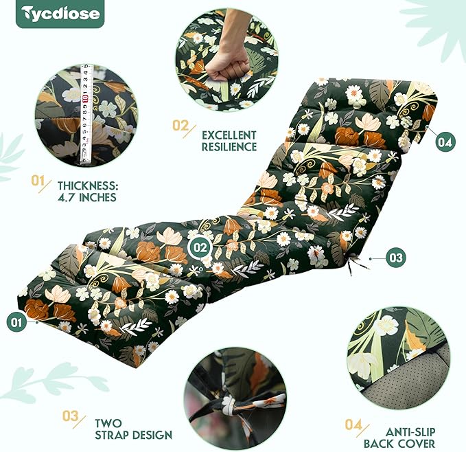 Chaise Lounge Cushions Outdoor Set of 2, 74.4 x 22 x 4.7 Inches Thickened - Image 5