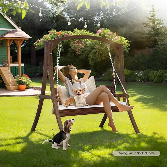 VINGLI Wooden Porch Swing, Heavy Duty 880 LBS Hanging Patio Bench - Image 5