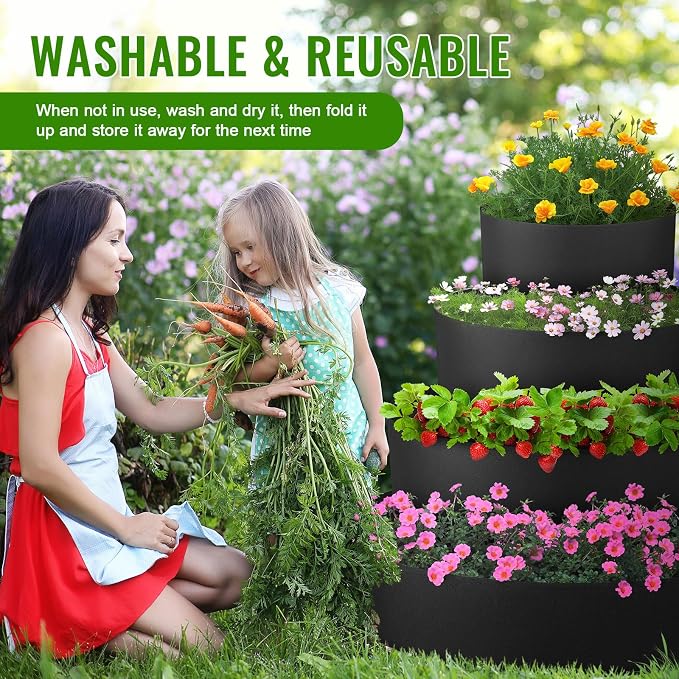 8 Pcs Plant Grow Bags 4 Tiered Strawberry Planter Tower Fabric Raised Garden - Image 5