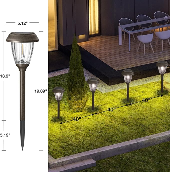 XMCOSY+ Solar Pathway Lights Outdoor, Glass & Stainless Steel Garden Lights - Image 5