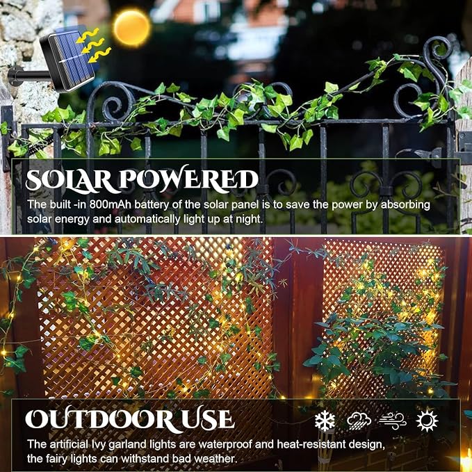 Outdoor Solar Fairy Lights, 39.3ft Ivy Fairy Lights - Image 2