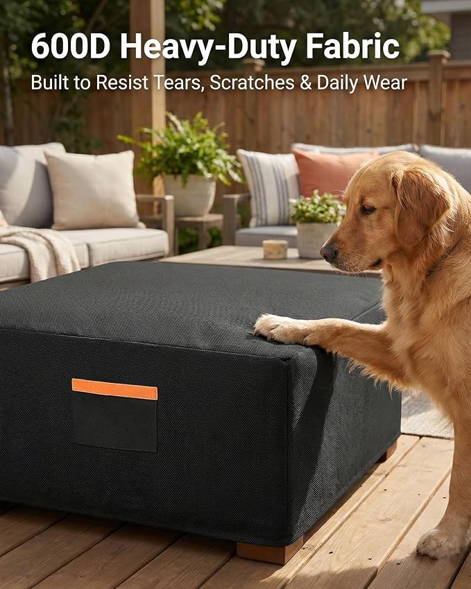 Waterproof Patio Ottoman Cover, 600D Heavy Duty Square Outdoor Side Table - Image 8