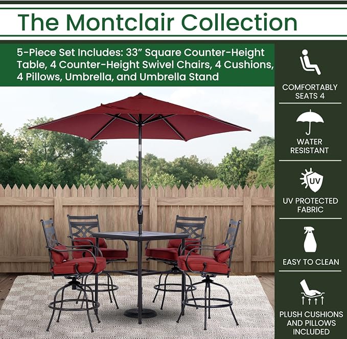 Hanover Montclair 5-Piece All-Weather Outdoor Patio High Dining Set, 4 Swivel - Image 6