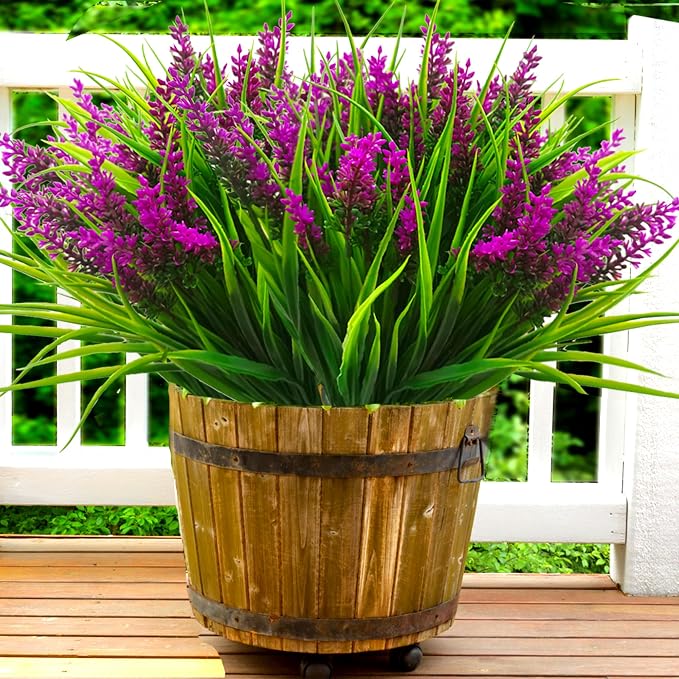 Artificial Plants Outdoor, Lavender Artificial Flowers Plastic Fake Faux by TSTWETO