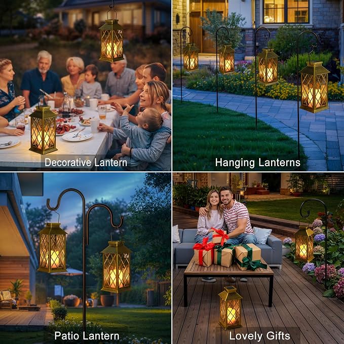 2Pack 10" Outdoor Solar Lanterns Waterproof Garden Patio Lantern Lights - Image 3