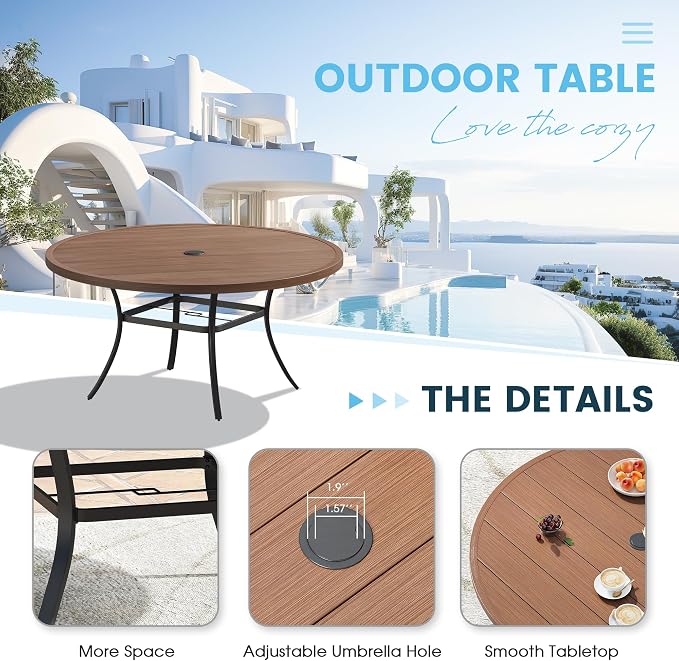 Patio Dining Table for 6-8, Round Metal Outdoor Table - Image 5