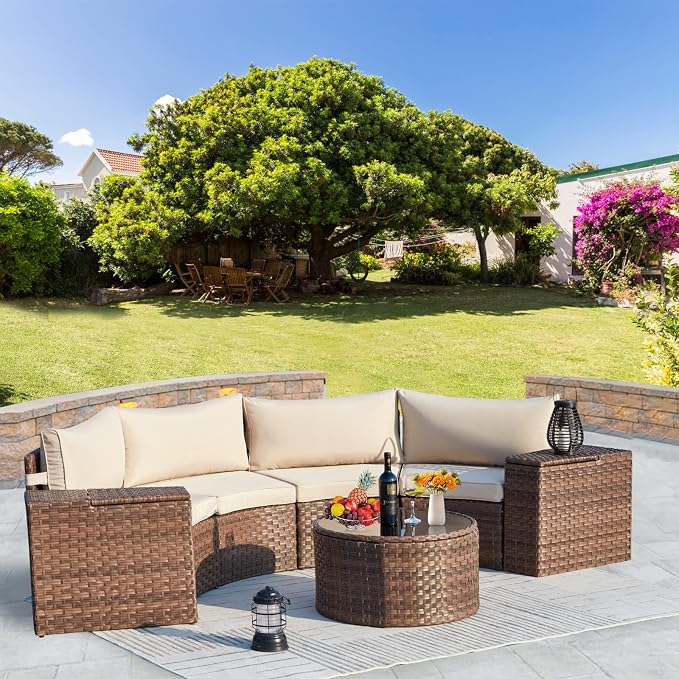 ECOTOUGE 7 Piece Patio Furniture Sets, Half-Moon Circle Conversation Set - Image 8