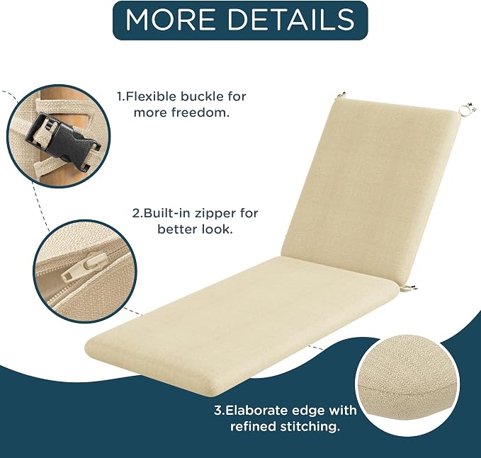 Codi Outdoor Chaise Lounge Chair Cushions 72"x22.5"x3.5" – Linen Texture - Image 7