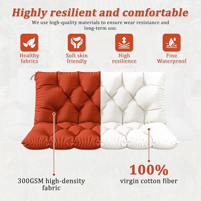 Porch Swing Cushion with Backrest 2-3 Seater Outdoor Bench Cushions Waterproof - Image 4