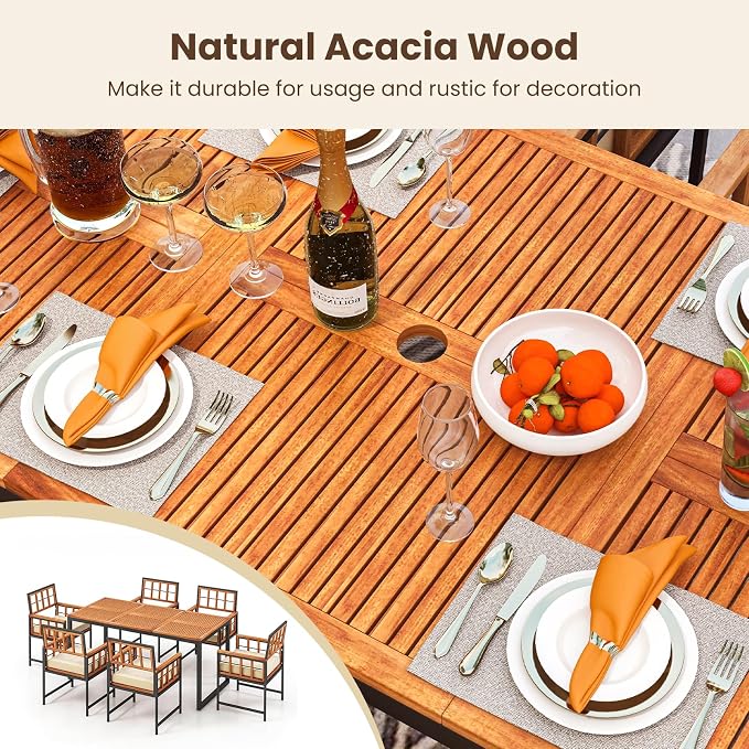 Tangkula 7 Pieces Patio Dining Set, Outdoor Acacia Wood Table and Chairs - Image 3