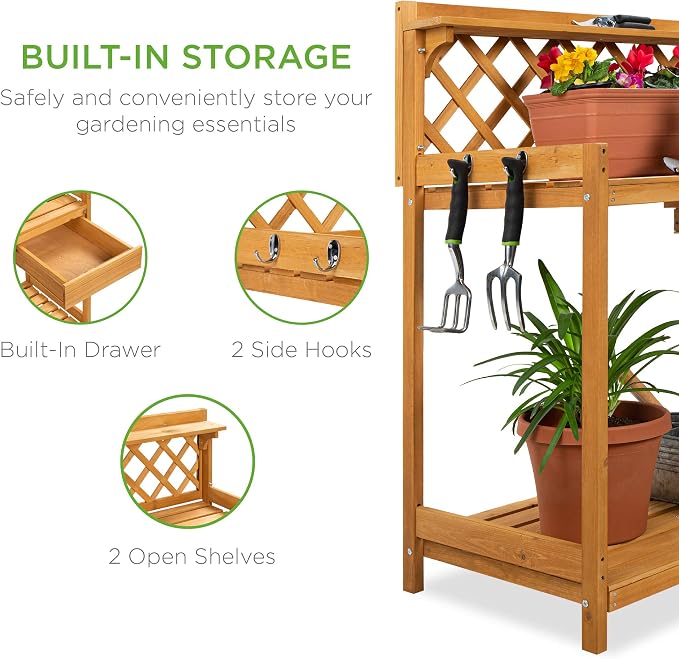 Best Choice Products Outdoor Garden Potting Bench, Wooden Workstation Table - Image 3