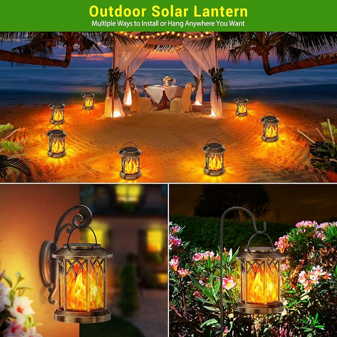 KOOPER 4 Pack Solar Lanterns Outdoor Waterproof, Upgraded Flickering Flame - Image 4