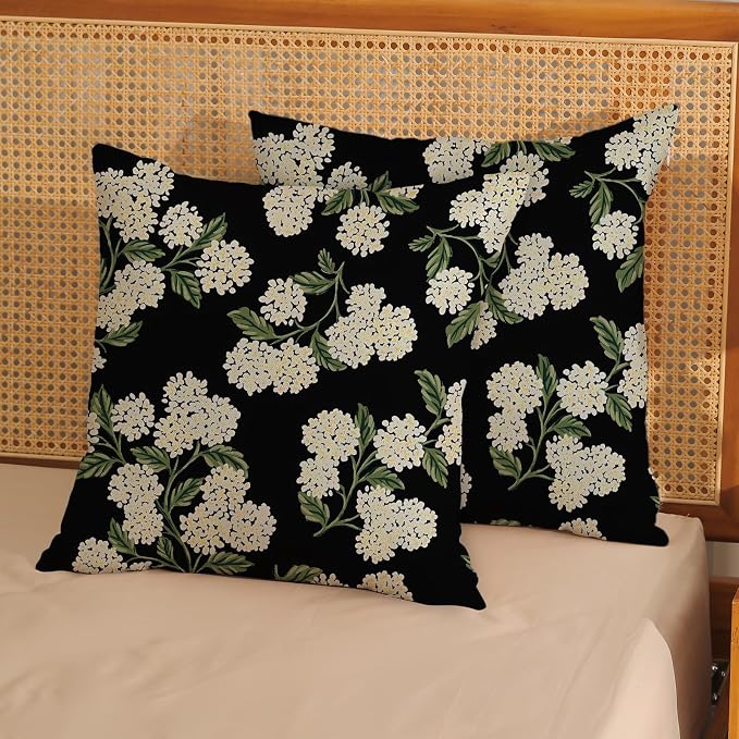Black Spring Pillow Covers 20x20 Inch 2 Pcs Green Hydrangea Flower Decor Throw - Image 2