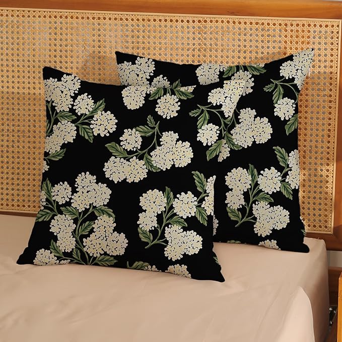 Black Spring Pillow Covers 16x16 Inch 2 Pcs Green Hydrangea Flower Decor Throw - Image 2