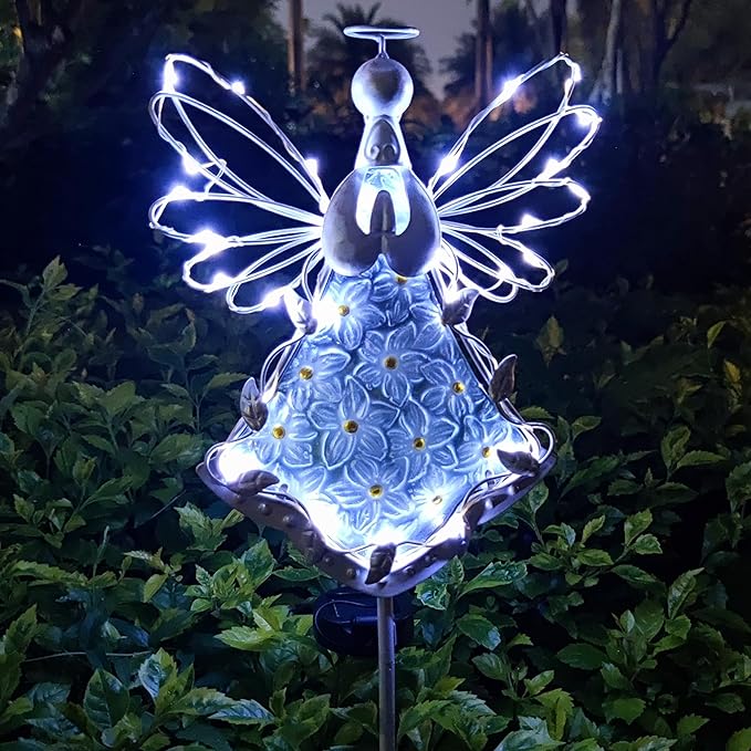 38Inch Angel Solar Lights Outdoor Decorative-Metal&Glass Angel Hydrangea Flower by COOZZYHOUR