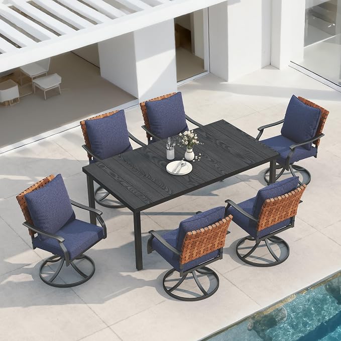 Grand patio 7-Piece Outdoor Dining Set, 6 Leather-Look Wicker Swivel Patio by GrandPatio