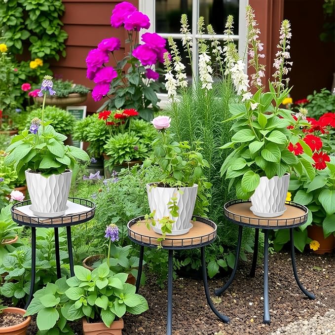 6 Pack 7 Inch Plant Pots with Drainage and Saucers, Stackable Nursery Planters - Image 6