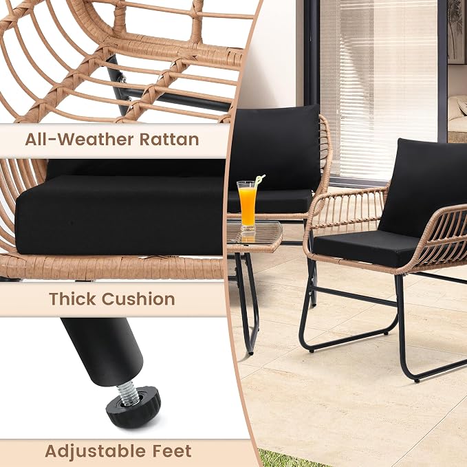 Kromax 4 Piece Patio Bistro Outdoor Furniture Set, Wicker Sofa, 2 Rattan Chairs - Image 5