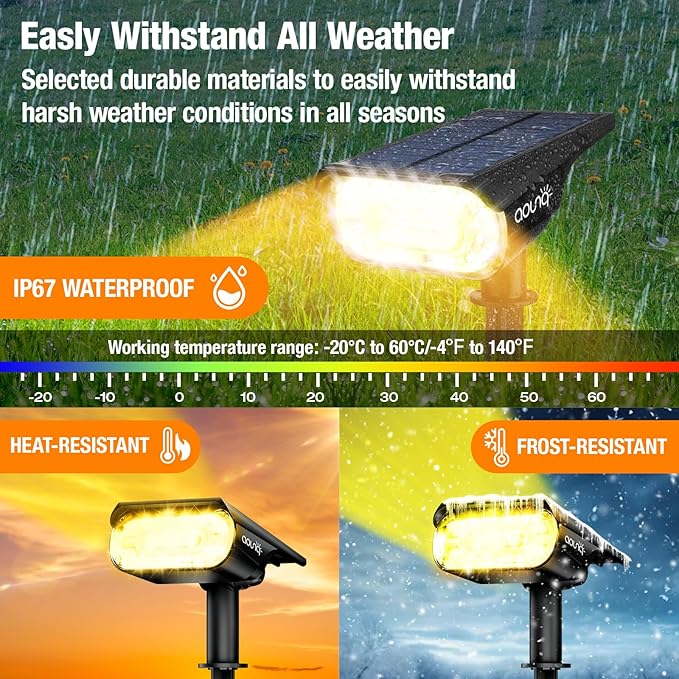 2 Pack Solar Spot Lights Outdoor 1000 Lumens, 64 LEDs IP67 Waterproof Landscape - Image 4