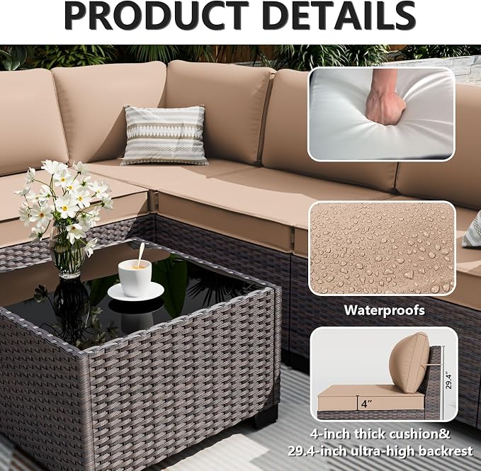 ALAULM 6 Pieces Patio Furniture Set, Oversized Seat/Armrest and High Back - Image 5