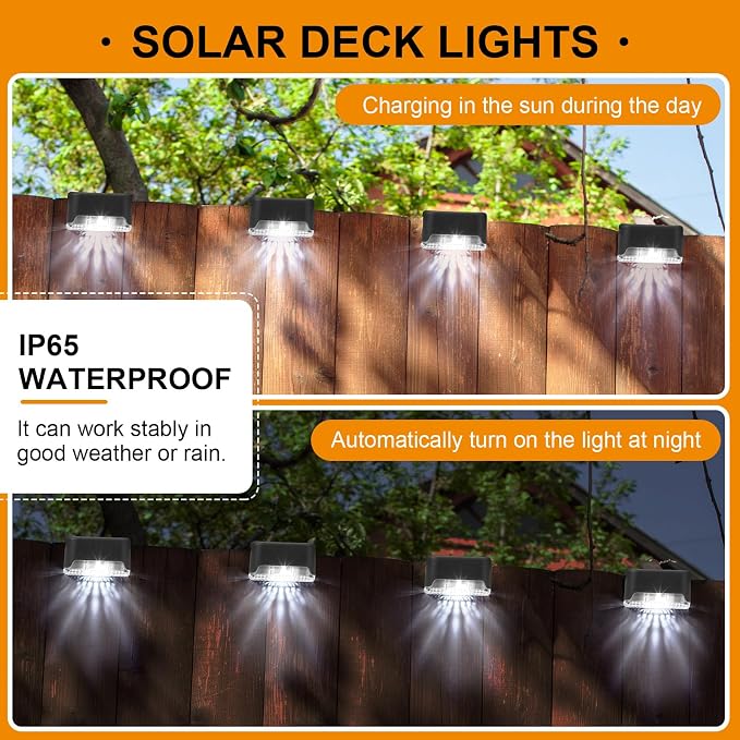 Geelin 32 Pcs Solar Deck Lights Outdoor, Waterproof LED Solar Step Fence Lights - Image 3