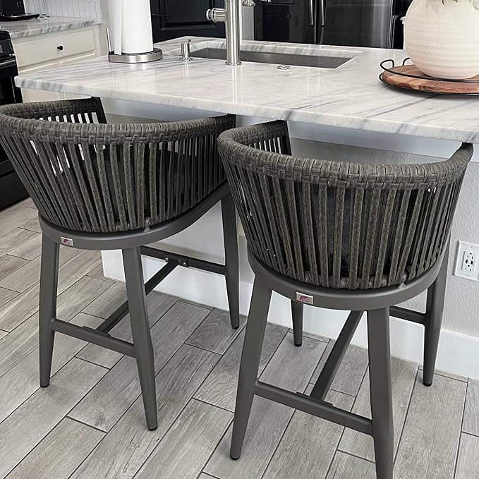 PURPLE LEAF Outdoor Counter Height Bar Stools Set of 2 Patio Metal Modern by PURPLELEAF