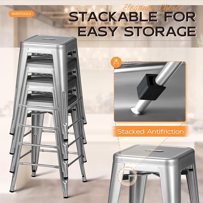 Furmax 24 Inch Metal Bar Stools Set of 4, Counter Height Bar Stools Height High - Image 5