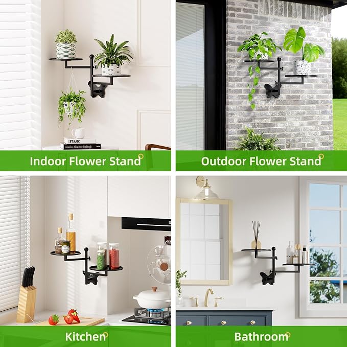 Rotating Window Wall Plant Shelves Indoor Wall Plant Stand Holder 2-Tier Floral - Image 7