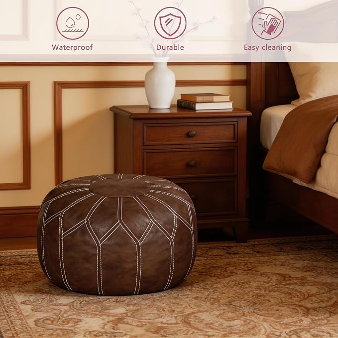 Thgonwid Unstuffed Moroccan Faux Leather Pouf Ottoman - Image 3