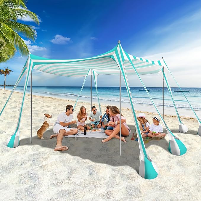 Rhino Valley Beach Tent Shade Canopy UPF50+ Protection, 8 Sandbags, 4 Stability by RhinoValley