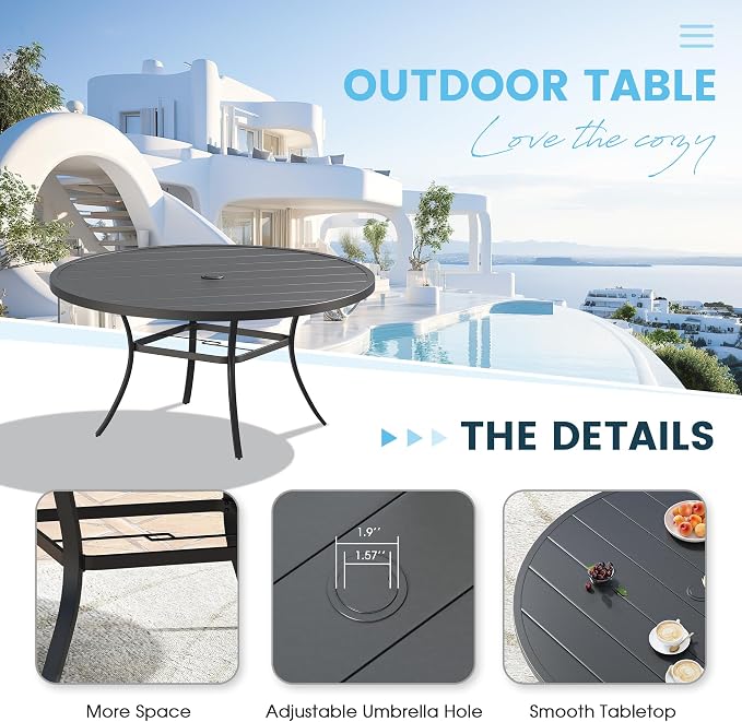 Patio Dining Table for 8-10, Round Metal Outdoor Table - Image 4