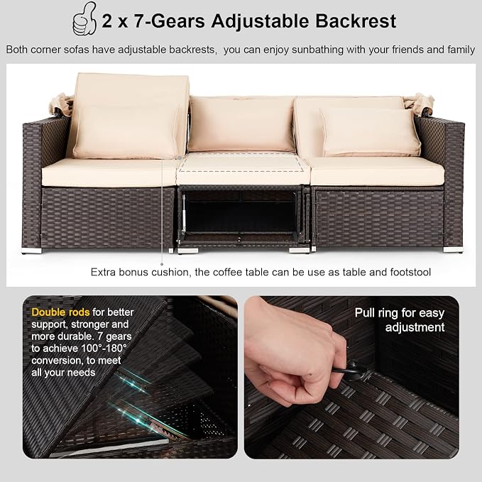 HOMREST 6 Pieces Patio Furniture Sets, Rattan Daybed - Image 5