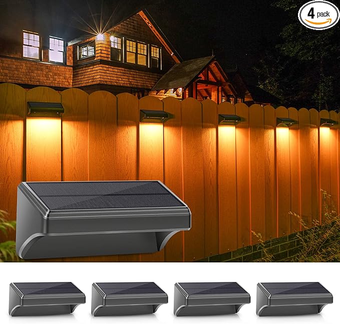 Aulanto Solar Fence Lights 4 Pack-Plus, 100 Lumen Big Outdoor Solar Light IP65 by Aulanto