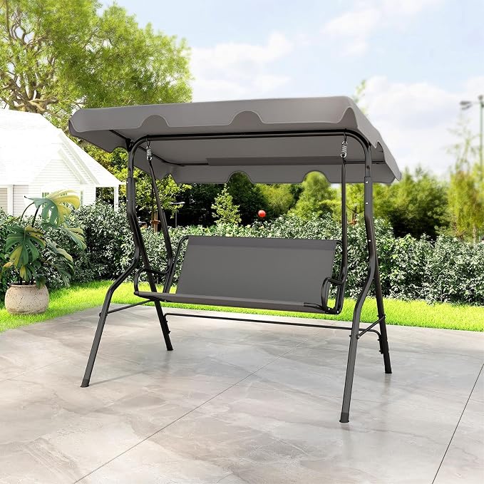 Porch Swing Outdoor, 3 Person Patio Swing w/Removable Cushion, Stand & - Image 3