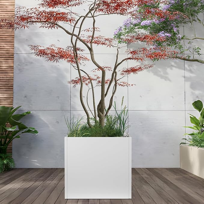 White Steel Planter Square Outdoor Planters Galvanized Steel Planter Box 26 - Image 5