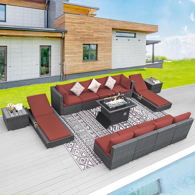 BULEXYARD 13 Piece Large High Back Grey Rattan Patio Furniture Set by BULEXYARDFURNITURE