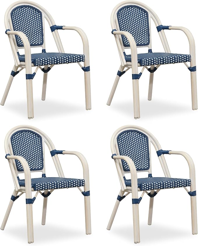 PURPLE LEAF French Bistro Armchairs Set of 4 Hand-Woven Wicker Rattan Coastal - Image 2