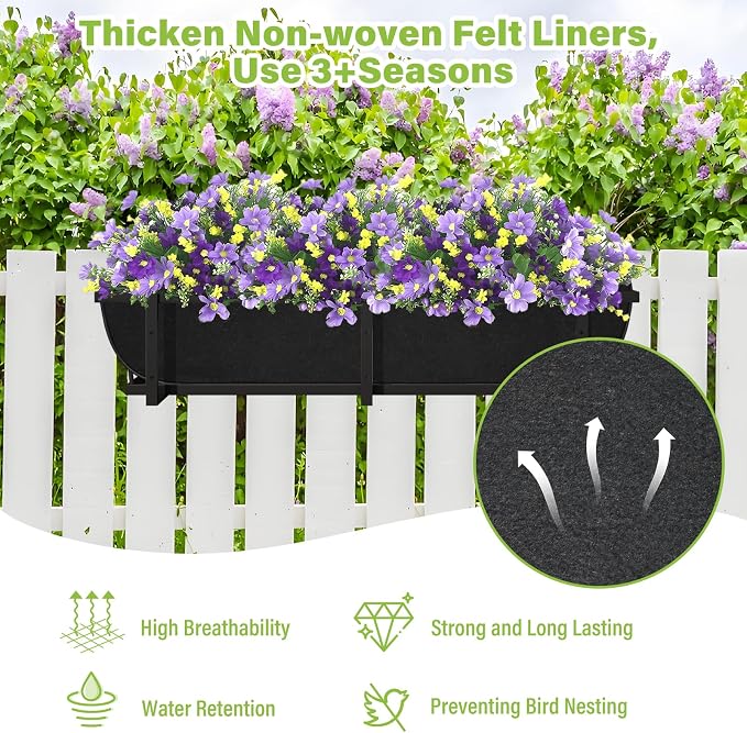 Riare 4 Pack 36 Inch Black Fabric Window Box Liners- Felt Square Trough Planter - Image 3