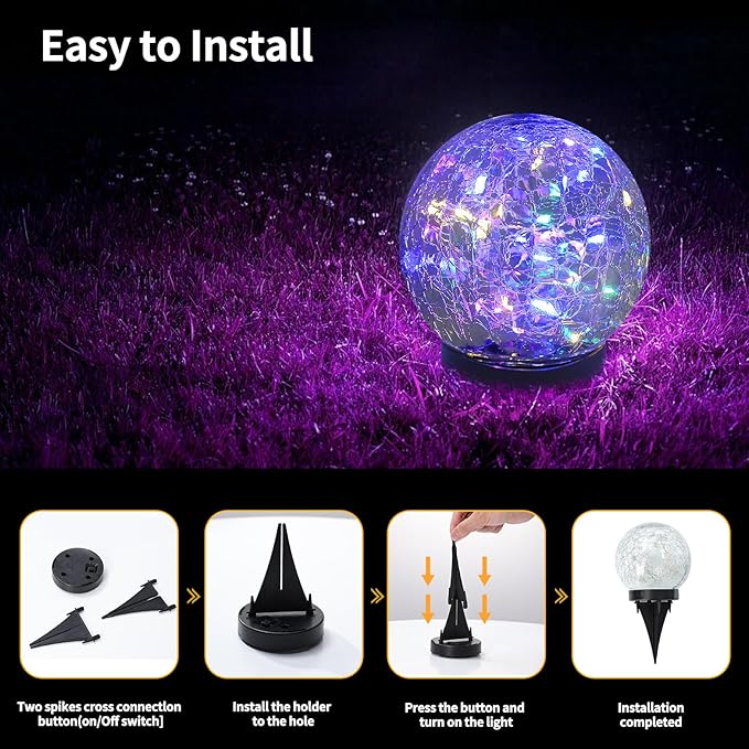 Solar Globe Lights Outdoor Waterproof-Solar Balls Garden-Cracked Glass Ball - Image 5